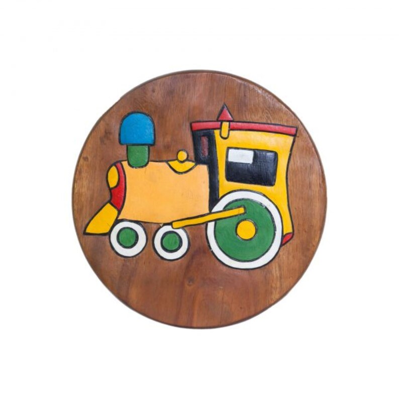 V277-HCCCSWTLT-190262-01 Hand Carved Children's Chair Stool Wooden Train Locomotive Theme - Image 2