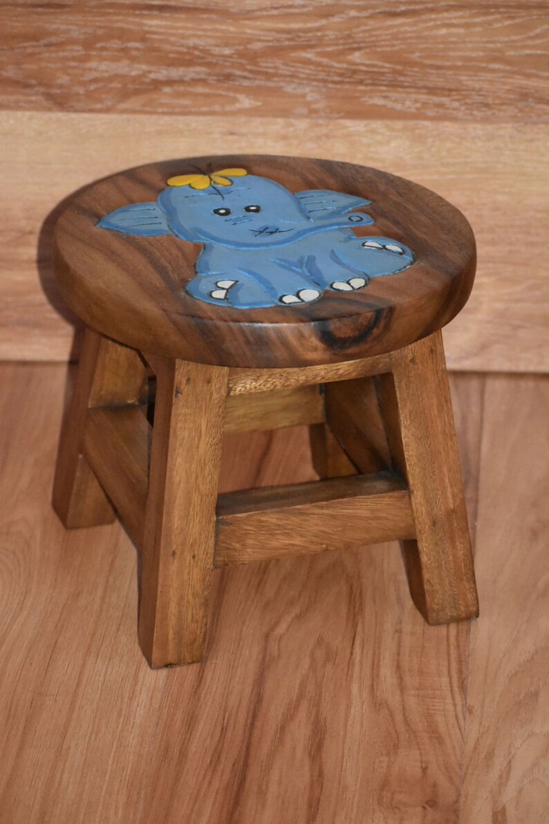 V277-TGBLUEBABYELEPHANTSTOOL-72109-05 Children's Wooden Stool Blue Baby ELEPHANT Themed Chair Toddlers Step sitting Stool - Image 6