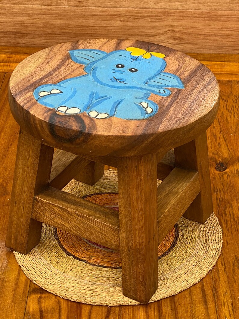 V277-TGBLUEBABYELEPHANTSTOOL-72109-06 Children's Wooden Stool Blue Baby ELEPHANT Themed Chair Toddlers Step sitting Stool - Image 7