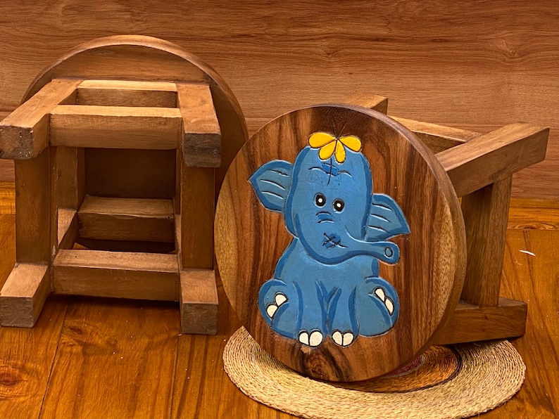 V277-TGBLUEBABYELEPHANTSTOOL-72109-07 Children's Wooden Stool Blue Baby ELEPHANT Themed Chair Toddlers Step sitting Stool - Image 8
