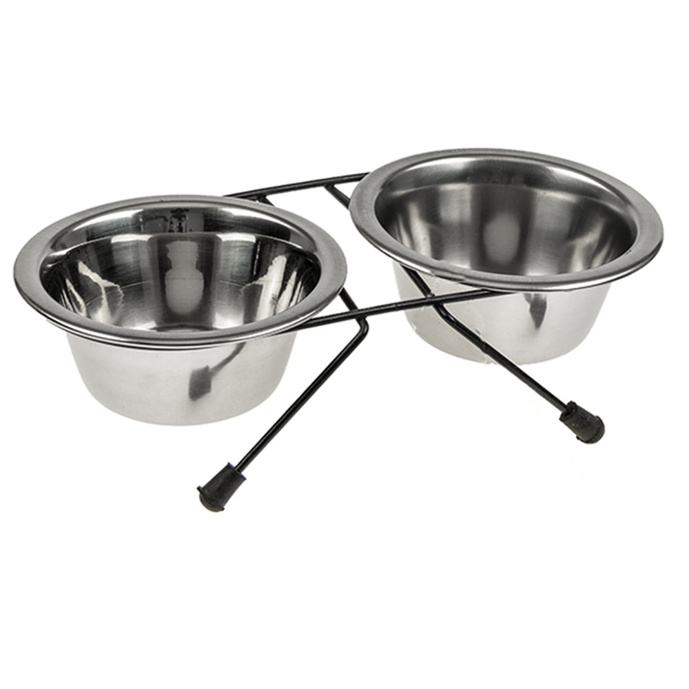 V278-2-X-61438-DOUBLE-BOWL-S-66453-00 YES4PETS 2 x Sets Small Portable Dog Cat Steel Pet Bowl Water Bowls Feeder - Image 1