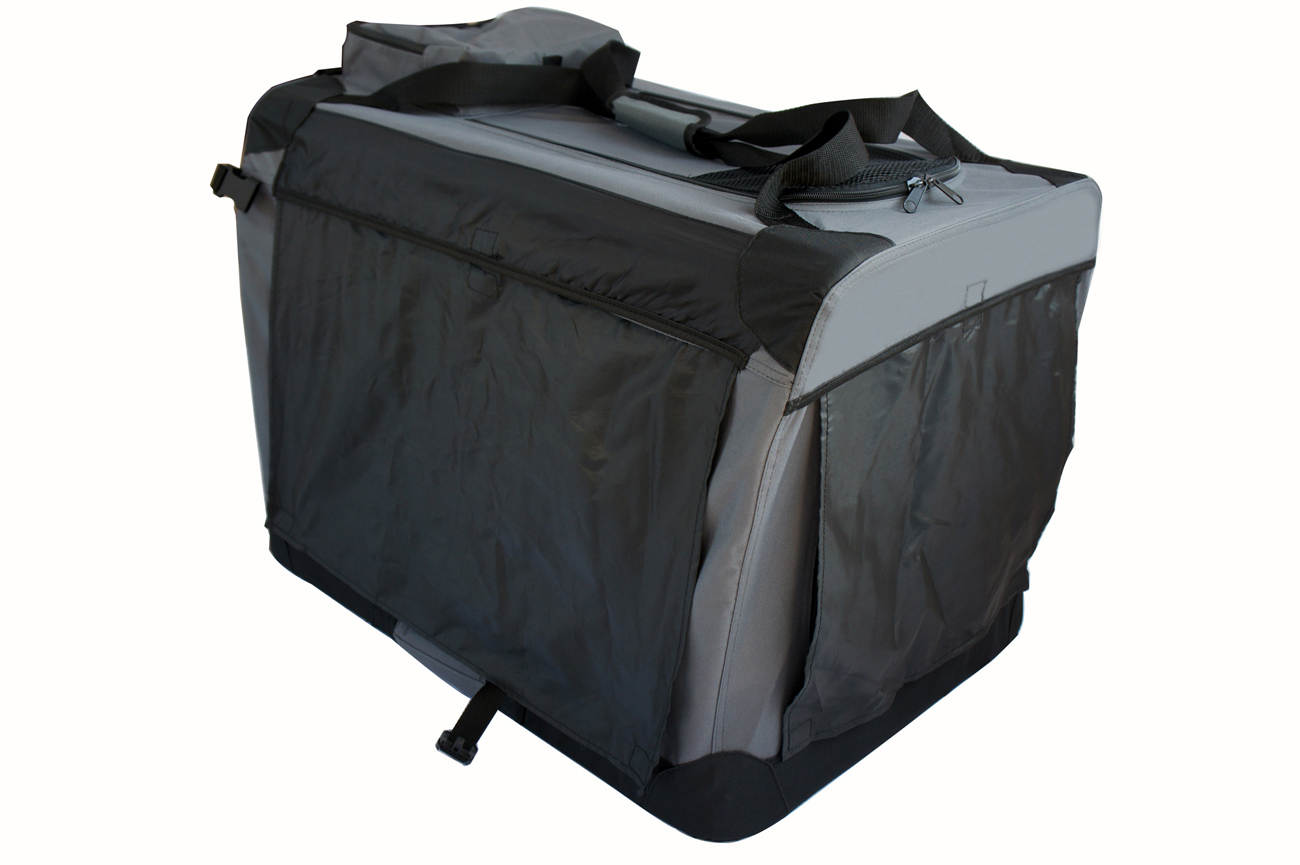 SONY DSC YES4PETS Small Foldable Soft Dog Cat Puppy Rabbit Crate Bag With Curtain-Grey - Image 1