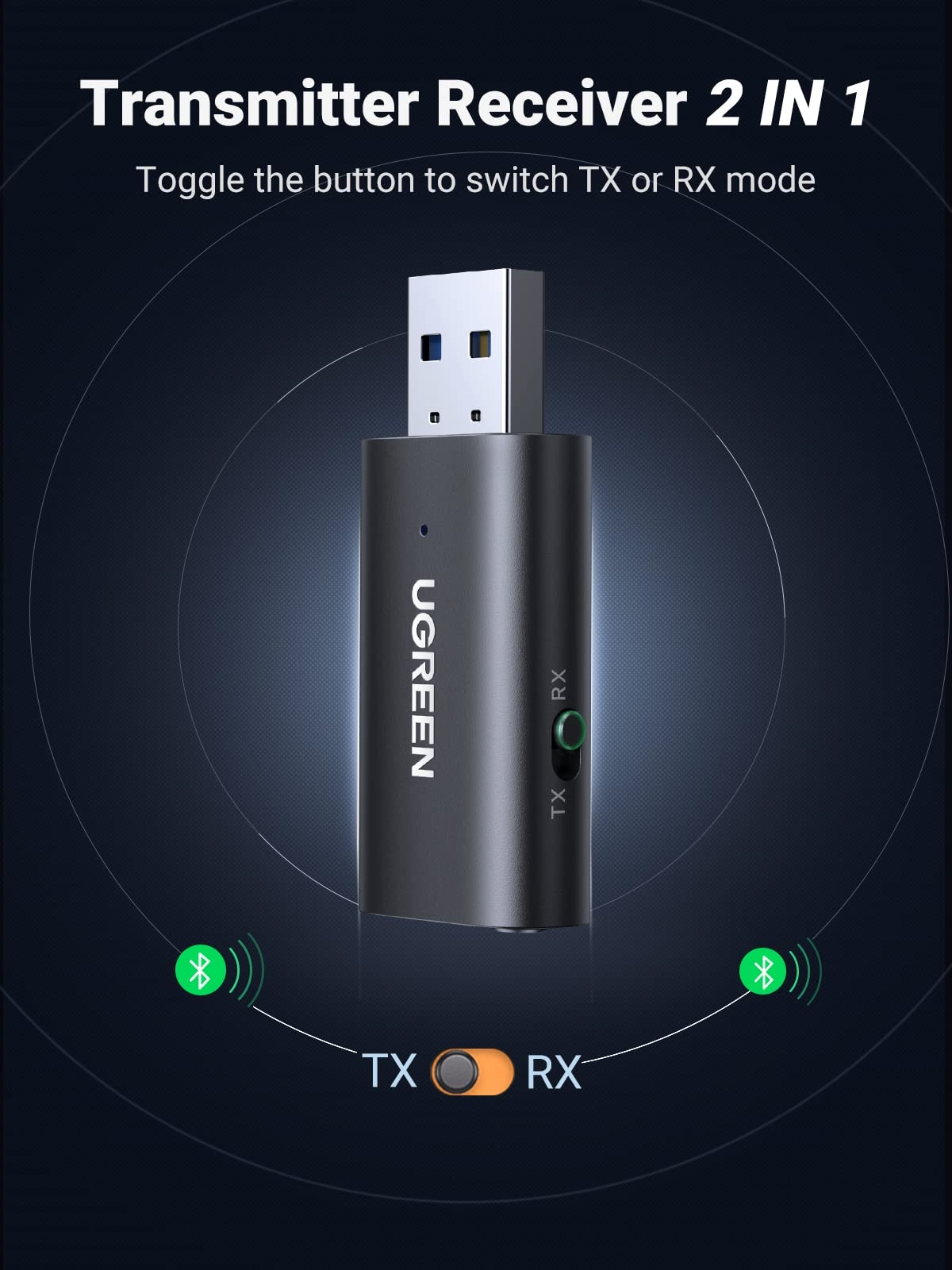 V28-ACBUGN60300-65246-01 UGREEN 60300 Bluetooth 5.1 Transmitter Receiver - Image 2