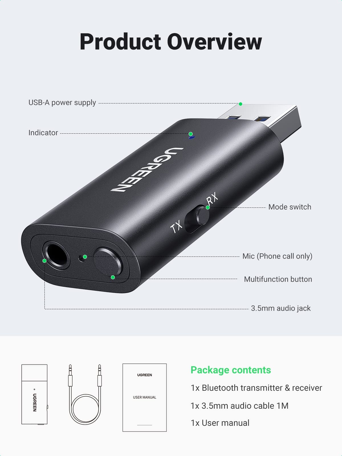 V28-ACBUGN60300-65246-05 UGREEN 60300 Bluetooth 5.1 Transmitter Receiver - Image 6