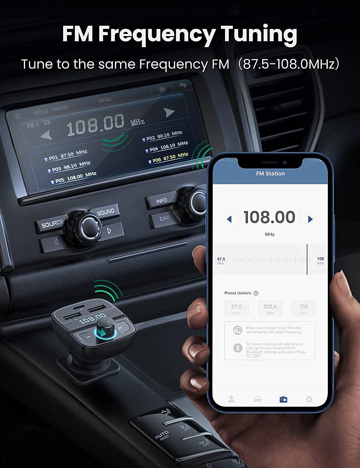 V28-ACBUGN80910_acbugn80910-3_1 UGREEN 80910 Car Bluetooth 5.0 FM Transmitter - Image 3