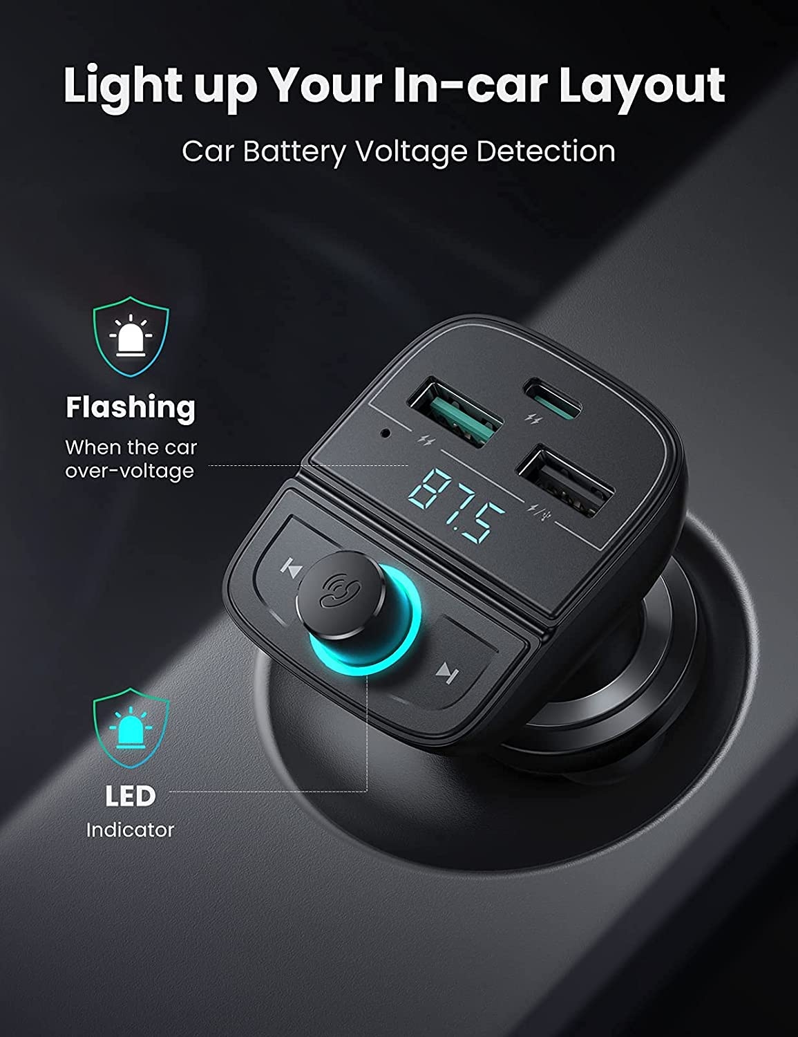 V28-ACBUGN80910_acbugn80910-4_1 UGREEN 80910 Car Bluetooth 5.0 FM Transmitter - Image 4