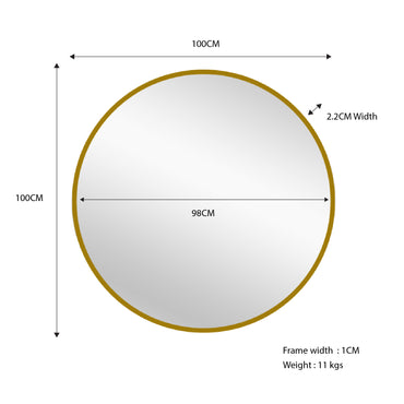V292-MIRR-ARCH0032-51941-01 Metal Round Mirror 100cm - Gold - Image 2