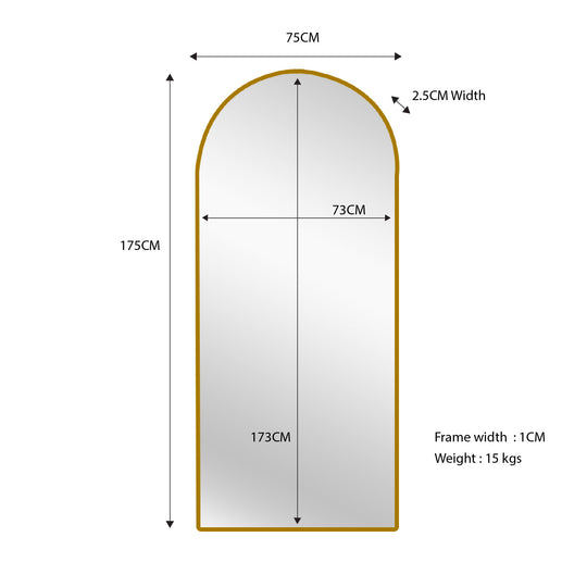 V292-MIRR-ARCH0036-51924-01 Metal Arch Mirror 80cm x 170cm - Gold - Image 2