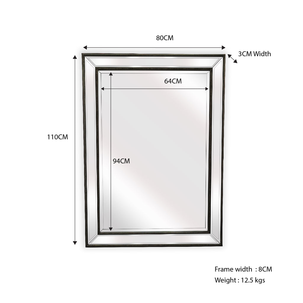 V292-MIRR-BDD007-51735-01 Black Beaded Framed Mirror - Rectangle 80cm x 110cm - Image 2