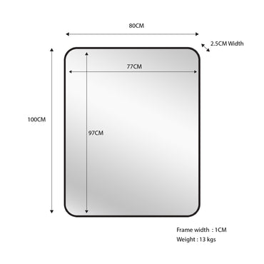 V292-MIRR-MTL055-71774-01 Black Metal Rectangle Mirror - Small 80cm x 100cm - Image 2