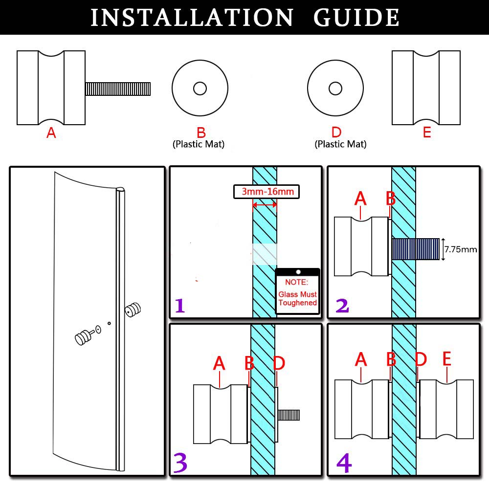 V324-SDKONB-DR-58107-07 Shower Glass Door Knob Bathroom Round Back-to-Back Handle SUS304 Brushed Nickel - Image 8
