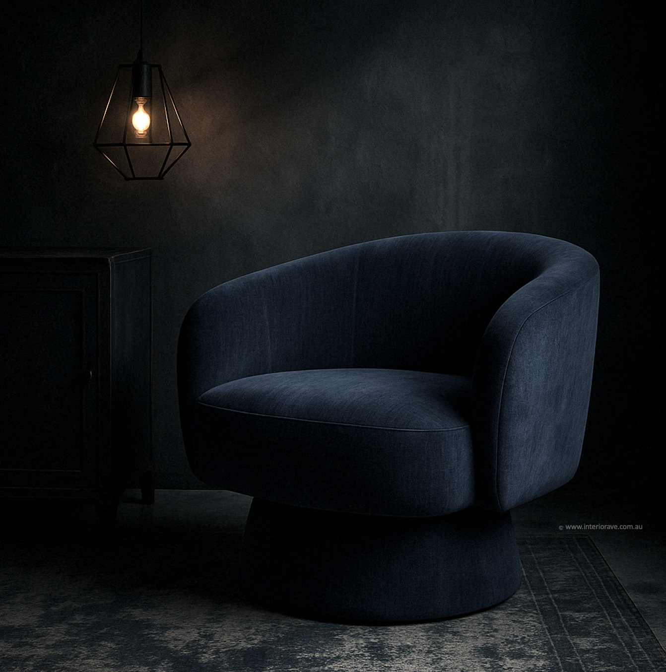 V355-IA-AC-CB-202506251131-02 Interior Ave - Celine Swivel Armchair – Chenille Denim Blue - Image 3