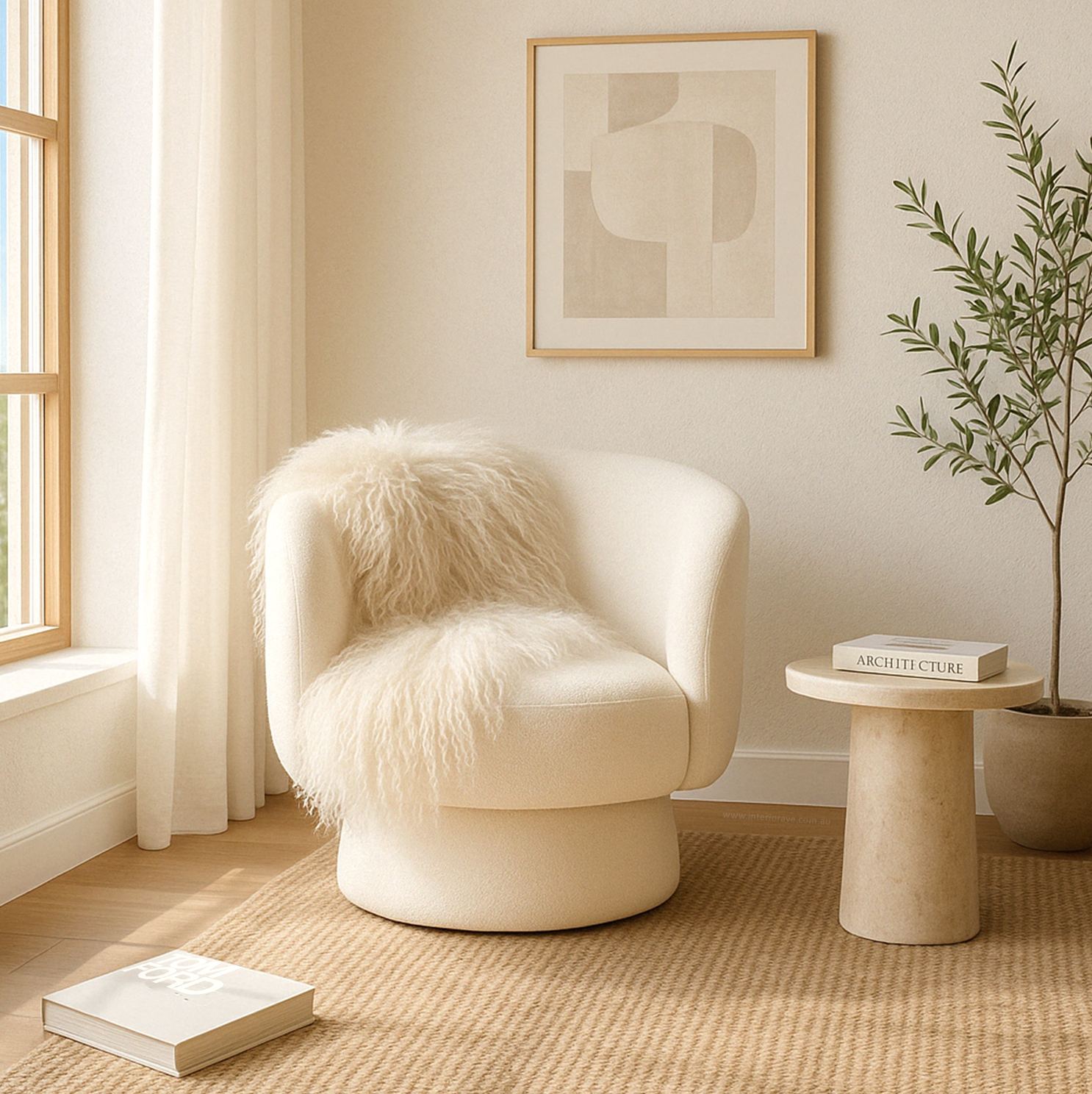 V355-IA-AC-CW-202506251130-00 Interior Ave - Celine Swivel Armchair – Chenille Pearl White - Image 2