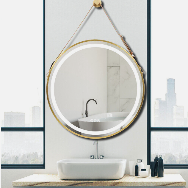 V355-IA-RWM-GD-60-177169-01 Interior Ave - LED Round Hanging Salon / Bathroom Wall Mirror - Gold - 60cm - Image 2