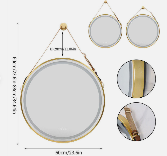 V355-IA-RWM-GD-60-177169-04 Interior Ave - LED Round Hanging Salon / Bathroom Wall Mirror - Gold - 60cm - Image 5