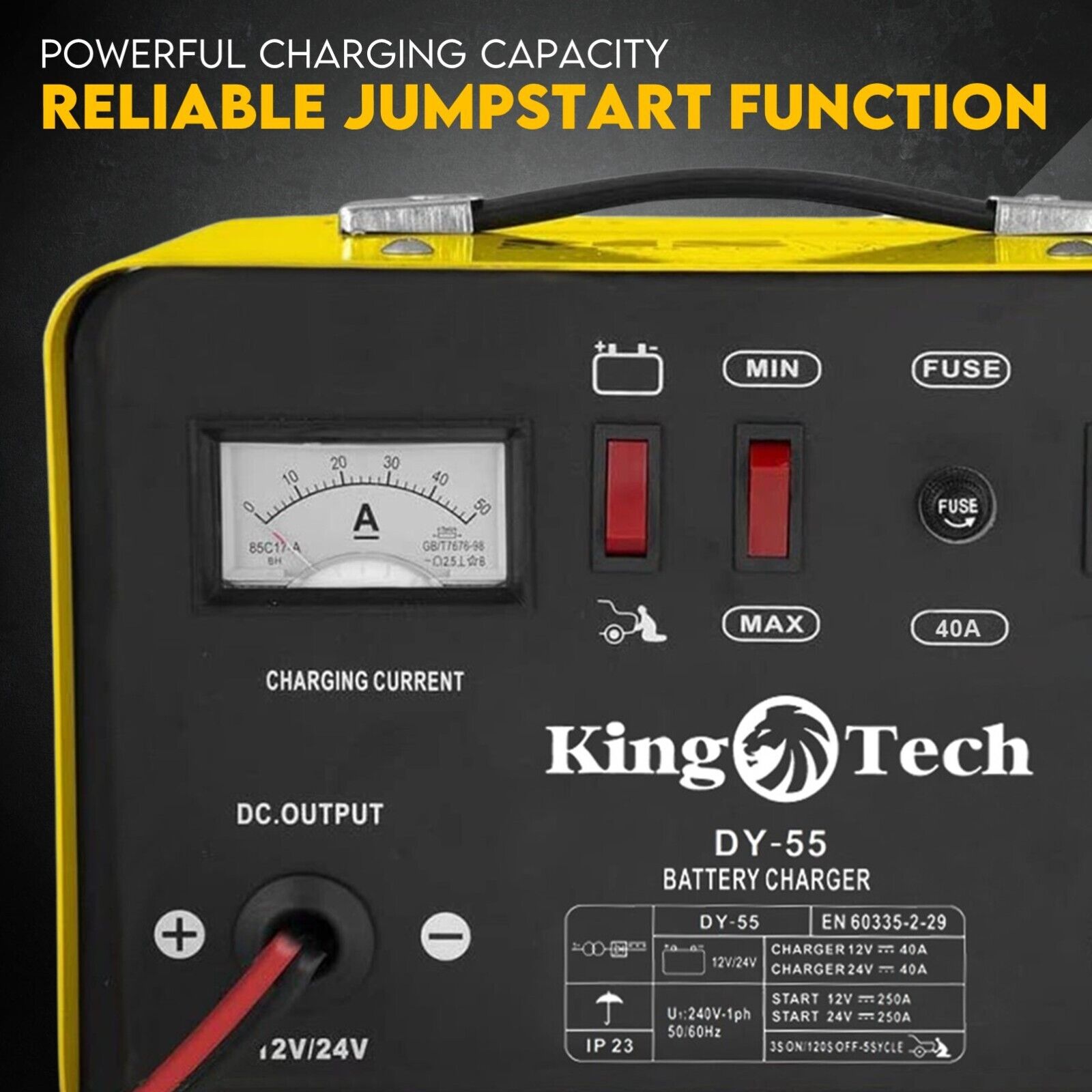 V379-CHRGERDY155001-66250-02 Kingtech 2in1 Battery Charger Jump Starter New Dual Heavy Duty Car Charger 40Amp - Image 2