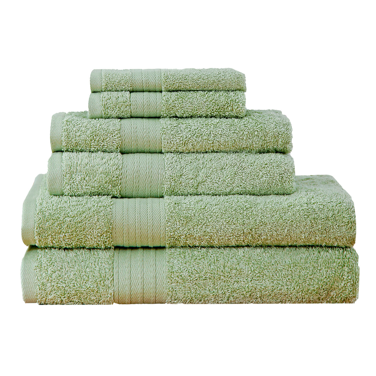 V406-TOWPAK05GR-98206-00 Luxury 6 Piece Soft and Absorbent Cotton Bath Towel Set - Sage Green - Image 1