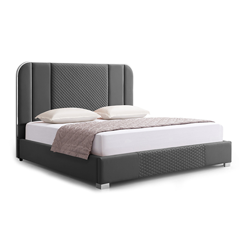 V43-BED-HAL-KBL-144751-01 Halcyon Bed Frame Air Leather Padded Upholstery High Quality Slats Polished Stainless Steel Feet - Image 2