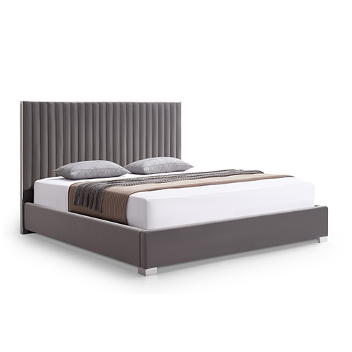 V43-BED-HILL-QGR-144748-01 Hillsdale Bed Frame Polyester Fabric Padded Upholstery High Quality Slats Polished Stainless Steel Feet - Image 2