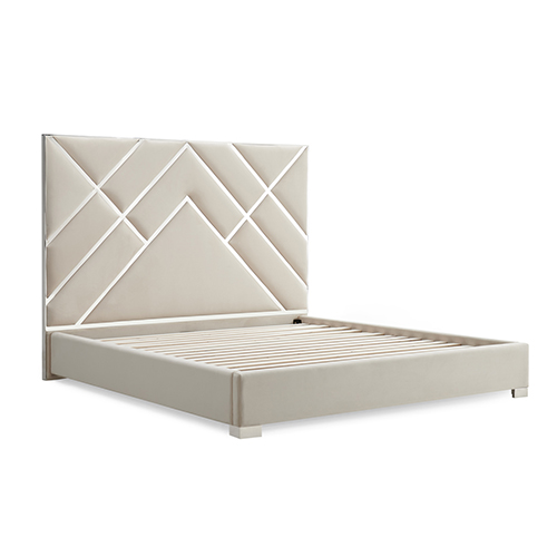 V43-BED-MATX-KBG-144747-03 Matrix Bed Frame Fabric Padded Upholstery High Quality Slats Polished Stainless Steel Feet - Image 4