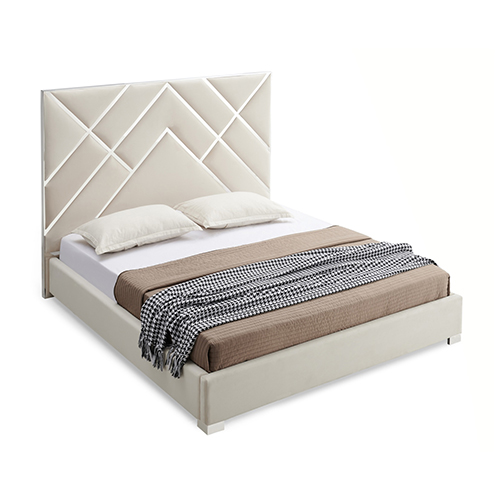 V43-BED-MATX-QBG-144746-01 Matrix Bed Frame Fabric Padded Upholstery High Quality Slats Polished Stainless Steel Feet - Image 2