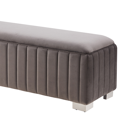 V43-BNC-MRCR-144744-01 Mercer Bench Chair Fabric Padded Upholstered Seat Polished Stainless Steel Feet - Image 2