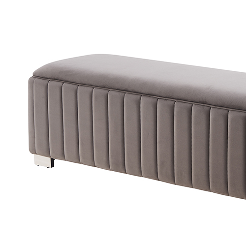 V43-BNC-MRCR-144744-02 Mercer Bench Chair Fabric Padded Upholstered Seat Polished Stainless Steel Feet - Image 3