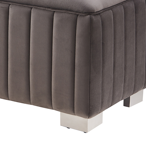 V43-BNC-MRCR-144744-03 Mercer Bench Chair Fabric Padded Upholstered Seat Polished Stainless Steel Feet - Image 4