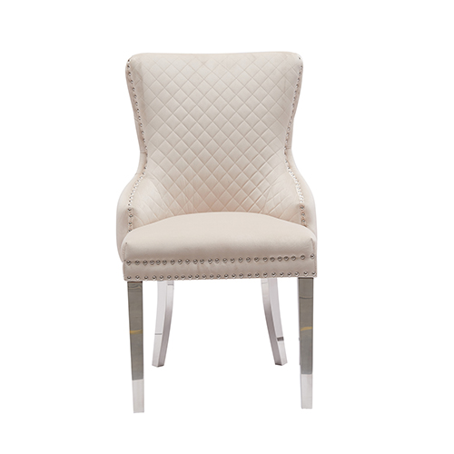 V43-DC-LYN-149127-01 Lyon 2X Dining Chair Beige Velvet STAINLESS Legs - Image 2