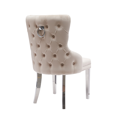 V43-DC-LYN-149127-03 Lyon 2X Dining Chair Beige Velvet STAINLESS Legs - Image 4