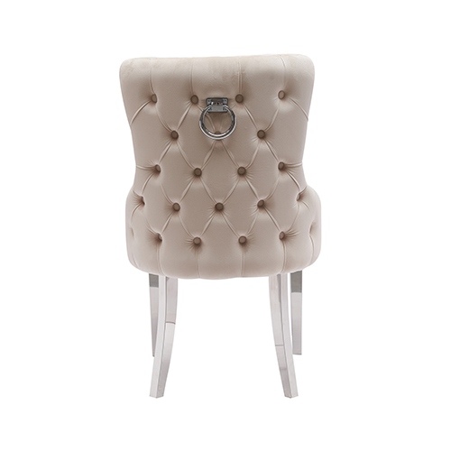 V43-DC-LYN-149127-04 Lyon 2X Dining Chair Beige Velvet STAINLESS Legs - Image 5