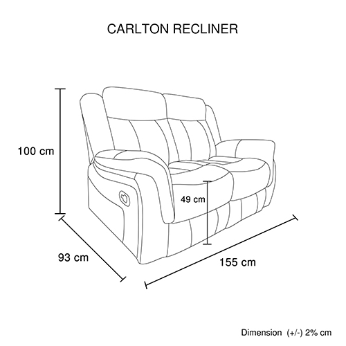 V43-REC-CARL2RGR-144731-05 Carlton 2R Finest Fabric Recliner Sturdy Construction Metal Mechanism - Image 6