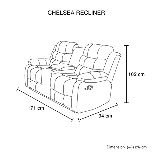 V43-REC-CHLS2RBL-144725-07 Chelsea 2R Seater Finest Leatherette Recliner Feature Console LED Light Ultra Cushioned - Image 8