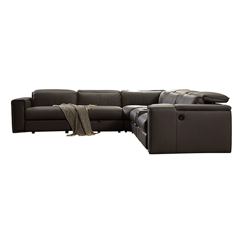 V43-SOF-ATLN-GR-03_5 Corner Sofa Square Wedge Finest Genuine Leather Grey Electric Recliner Storage Drawer with 2x Cup Holders Lounge Set for Living Room - Image 2