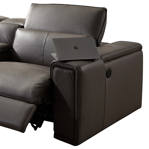 V43-SOF-ATLN-GR-04_5 Corner Sofa Square Wedge Finest Genuine Leather Grey Electric Recliner Storage Drawer with 2x Cup Holders Lounge Set for Living Room - Image 3