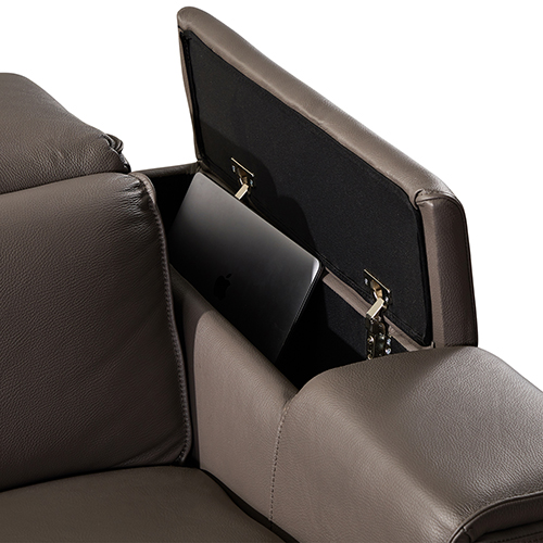 V43-SOF-ATLN-GR-07_5 Corner Sofa Square Wedge Finest Genuine Leather Grey Electric Recliner Storage Drawer with 2x Cup Holders Lounge Set for Living Room - Image 6