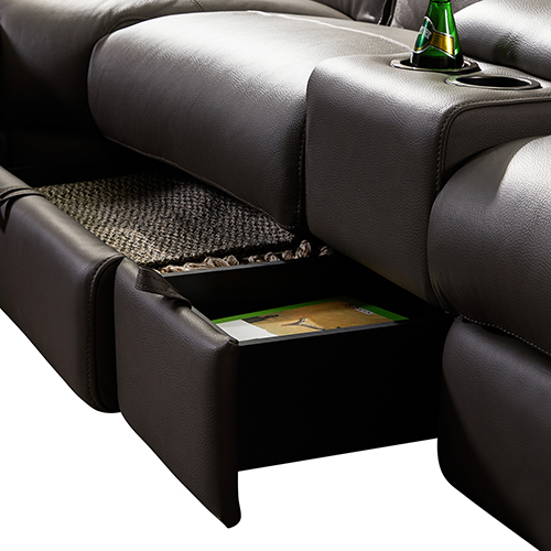 V43-SOF-ATLN-GR-08_5 Corner Sofa Square Wedge Finest Genuine Leather Grey Electric Recliner Storage Drawer with 2x Cup Holders Lounge Set for Living Room - Image 7
