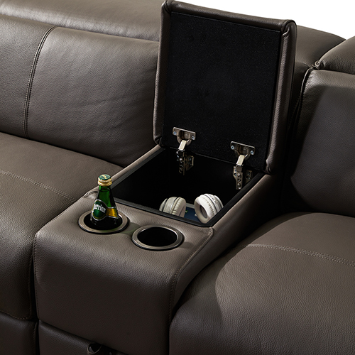 V43-SOF-ATLN-GR-09_5 Corner Sofa Square Wedge Finest Genuine Leather Grey Electric Recliner Storage Drawer with 2x Cup Holders Lounge Set for Living Room - Image 8