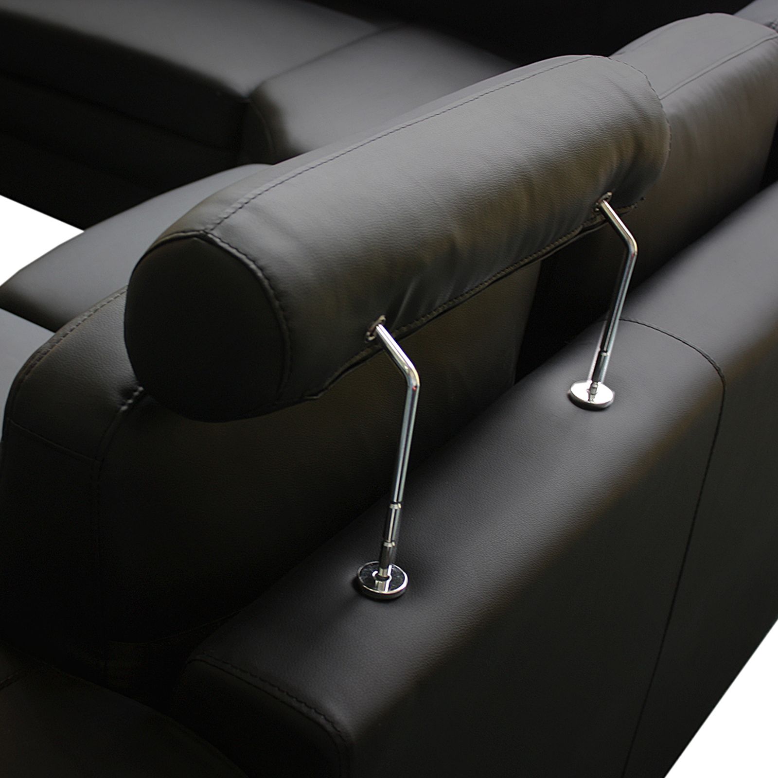 V43-SOF-MAJ-BL_04_1 Lounge Set Luxurious 6 Seater Faux Leather Corner Sofa Living Room Couch in Black with 2x Ottomans - Image 4