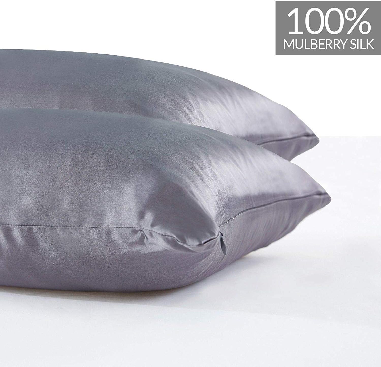 V439-2PCSILKC-191094-01 Luxury Pillowcase 2 Pack - 100% Pure Mulberry Silk on Both Sides - Charcoal - Image 2