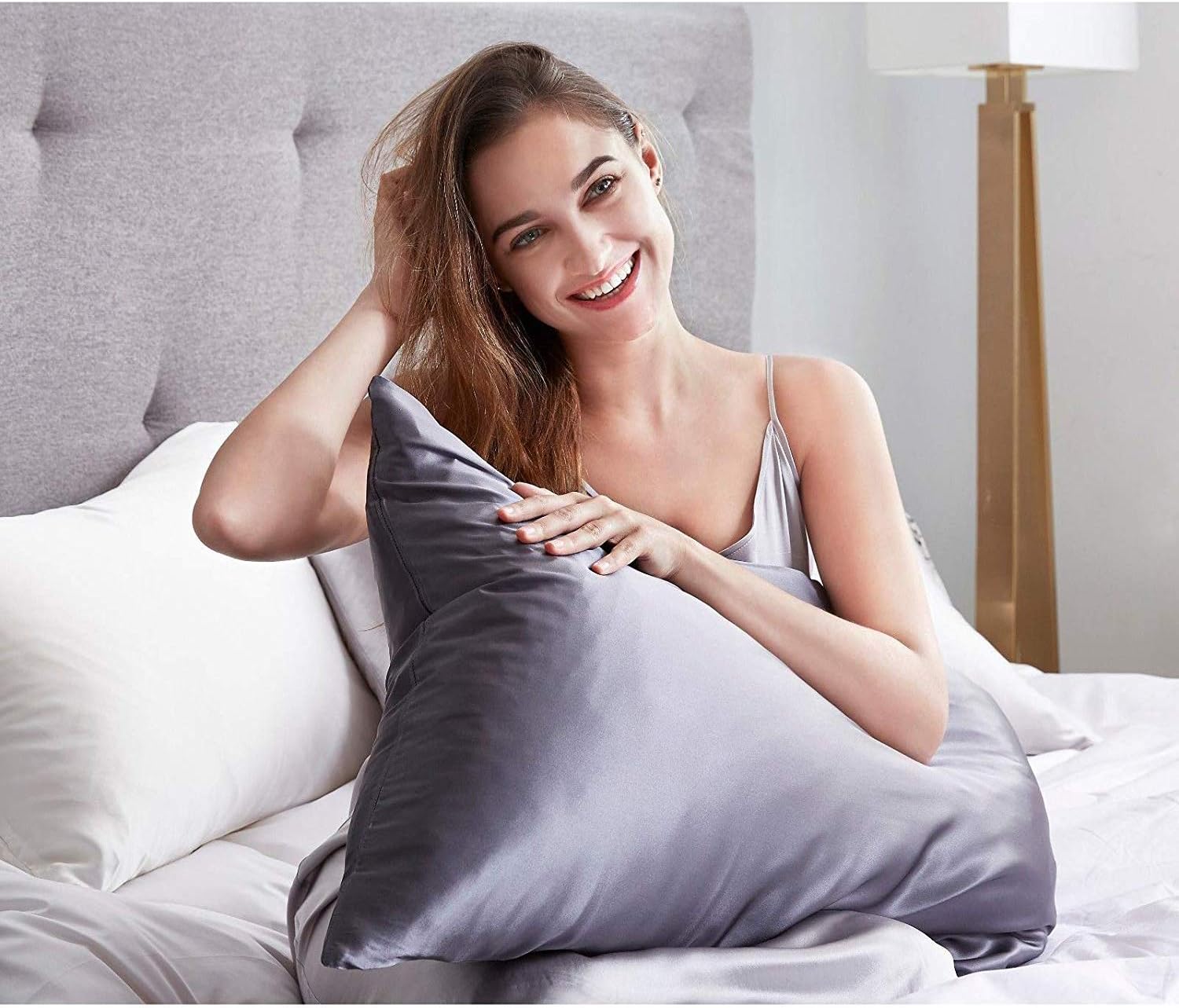 V439-2PCSILKC-191094-04 Luxury Pillowcase 2 Pack - 100% Pure Mulberry Silk on Both Sides - Charcoal - Image 5