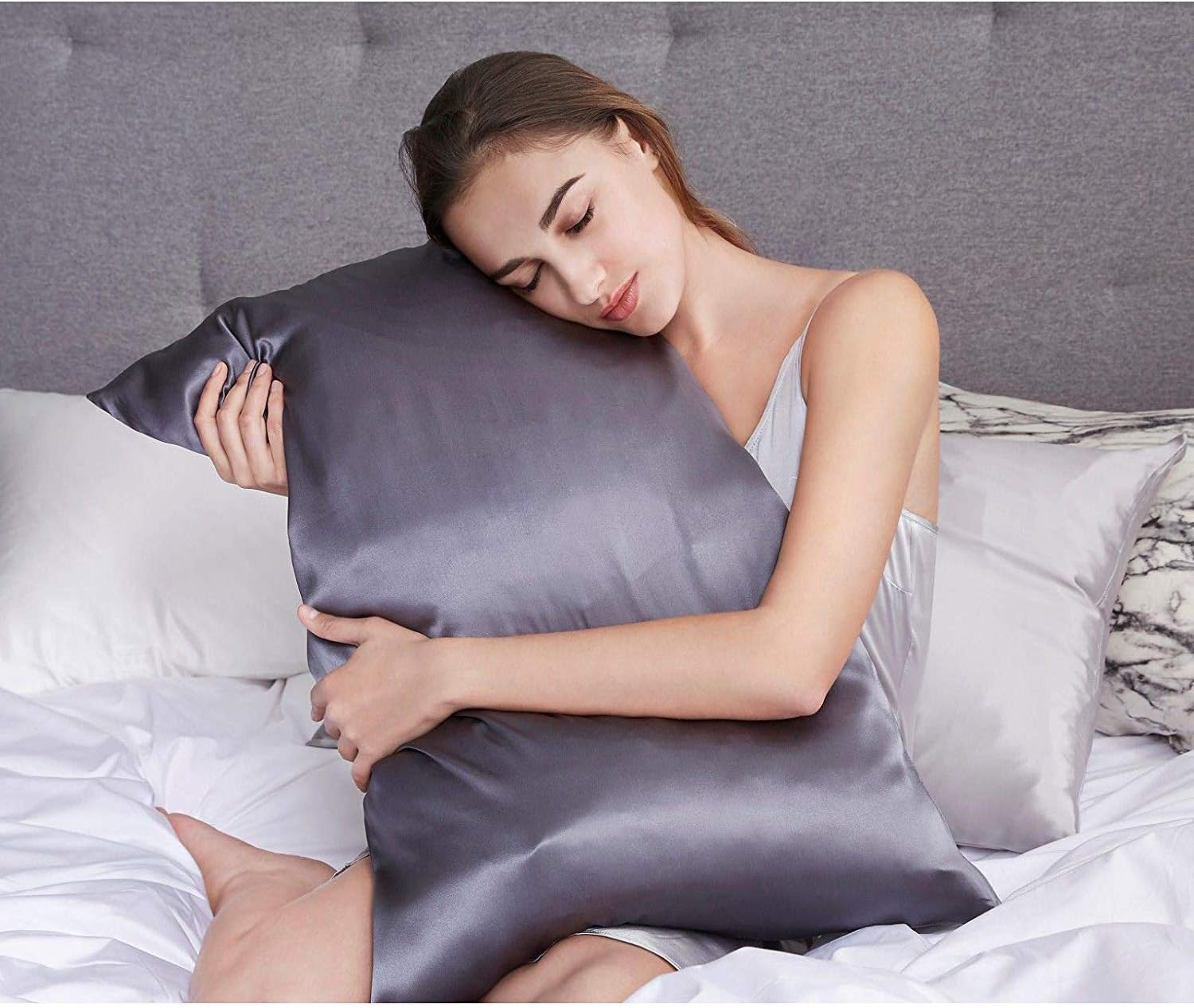 V439-2PCSILKC-191094-06 Luxury Pillowcase 2 Pack - 100% Pure Mulberry Silk on Both Sides - Charcoal - Image 7
