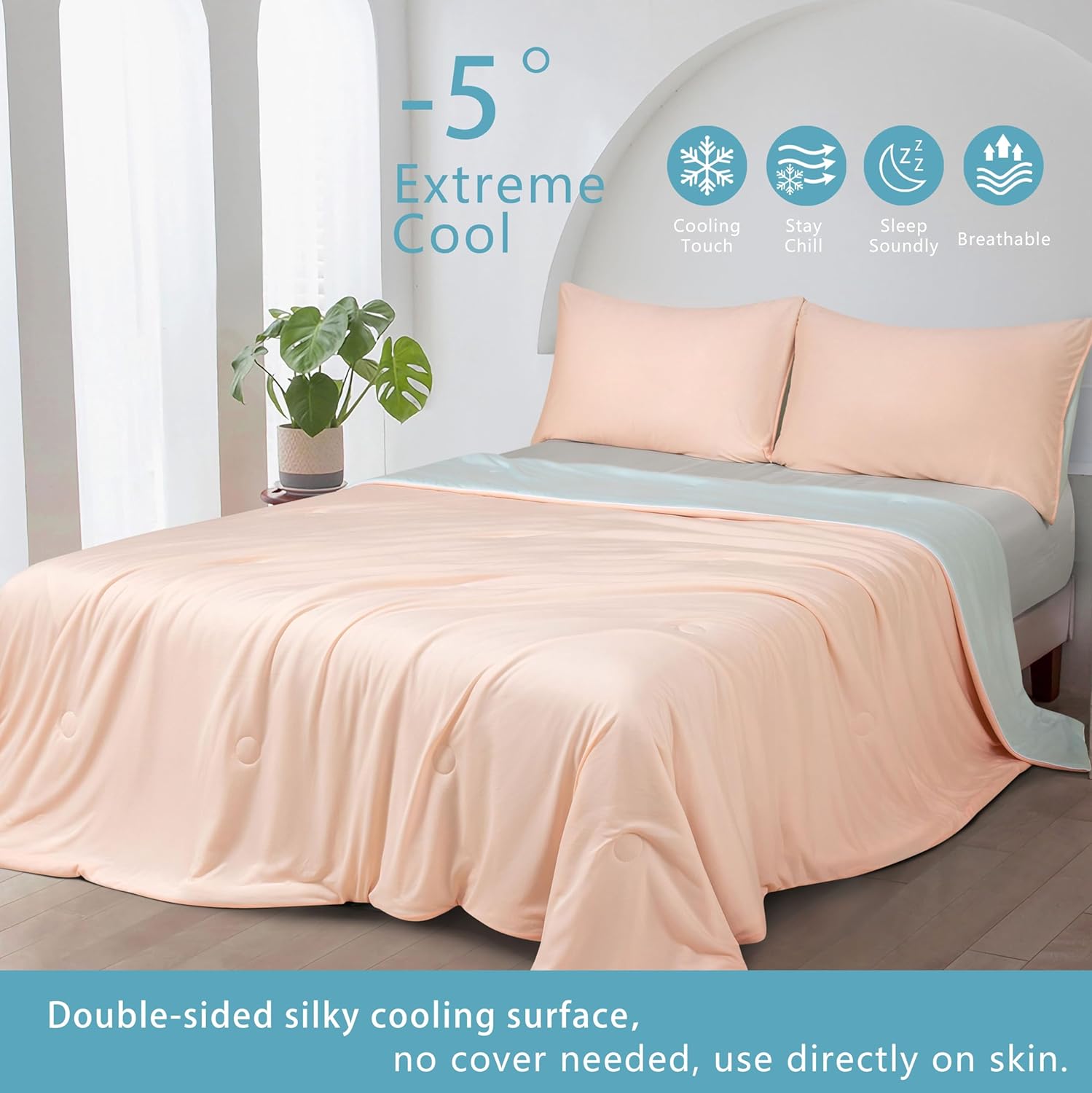 V439-AQUCOOLORG-218363-01 Ice Cooling Reversible Summer Comforter Blanket (Orange and Blue, Single/Double) - Image 2