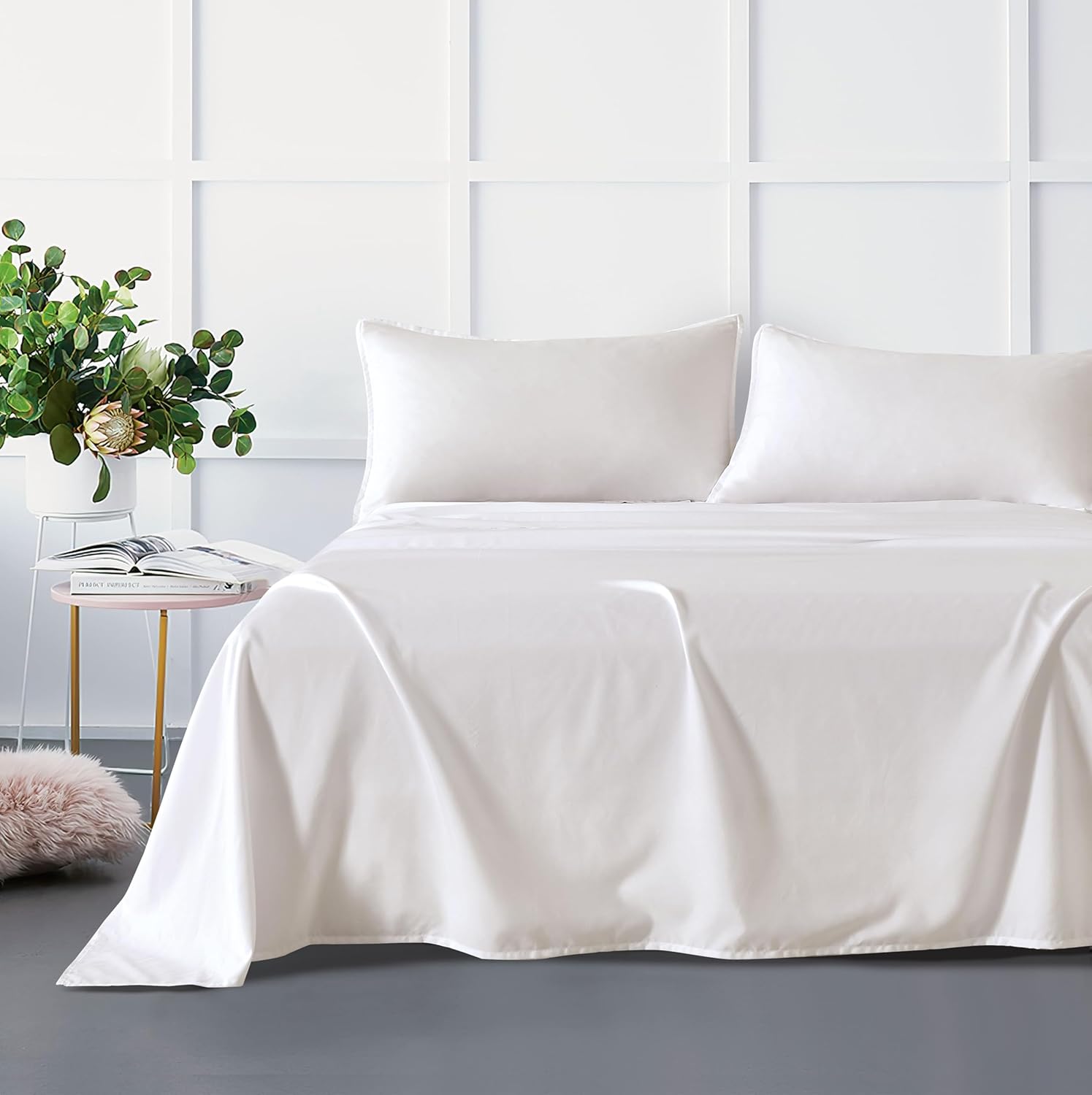 V439-DSSTBAMPOLYWHITE-210896-00 Bamboo Microfibre Sheet Set - White - King - Image 1