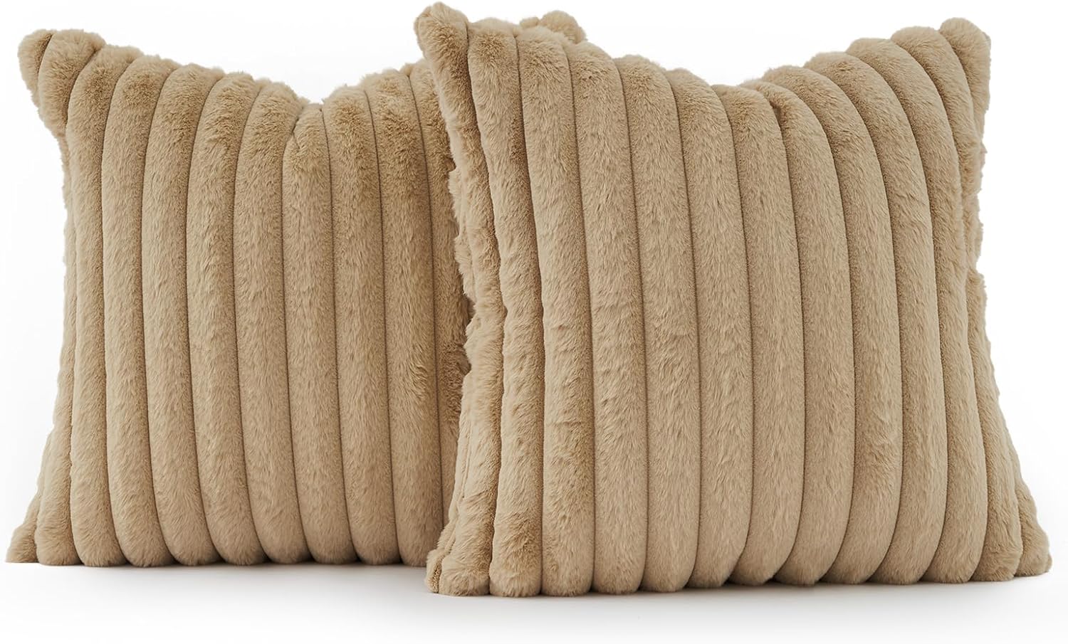 V439-FAUXNATURAL2-45-202506190416-01 Faux Fur Cushion Covers - Chunky Embossed Flannel with Hidden Zipper - Natural, 45cm x 45cm (Pack of 2) - Image 2