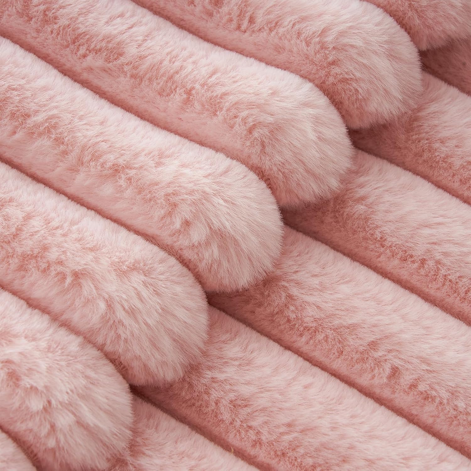 V439-FAUXPINK2-45-202506190417-03 Faux Fur Cushion Covers - Chunky Embossed Flannel with Hidden Zipper - Pink, 45cm x 45cm (Pack of 2) - Image 4