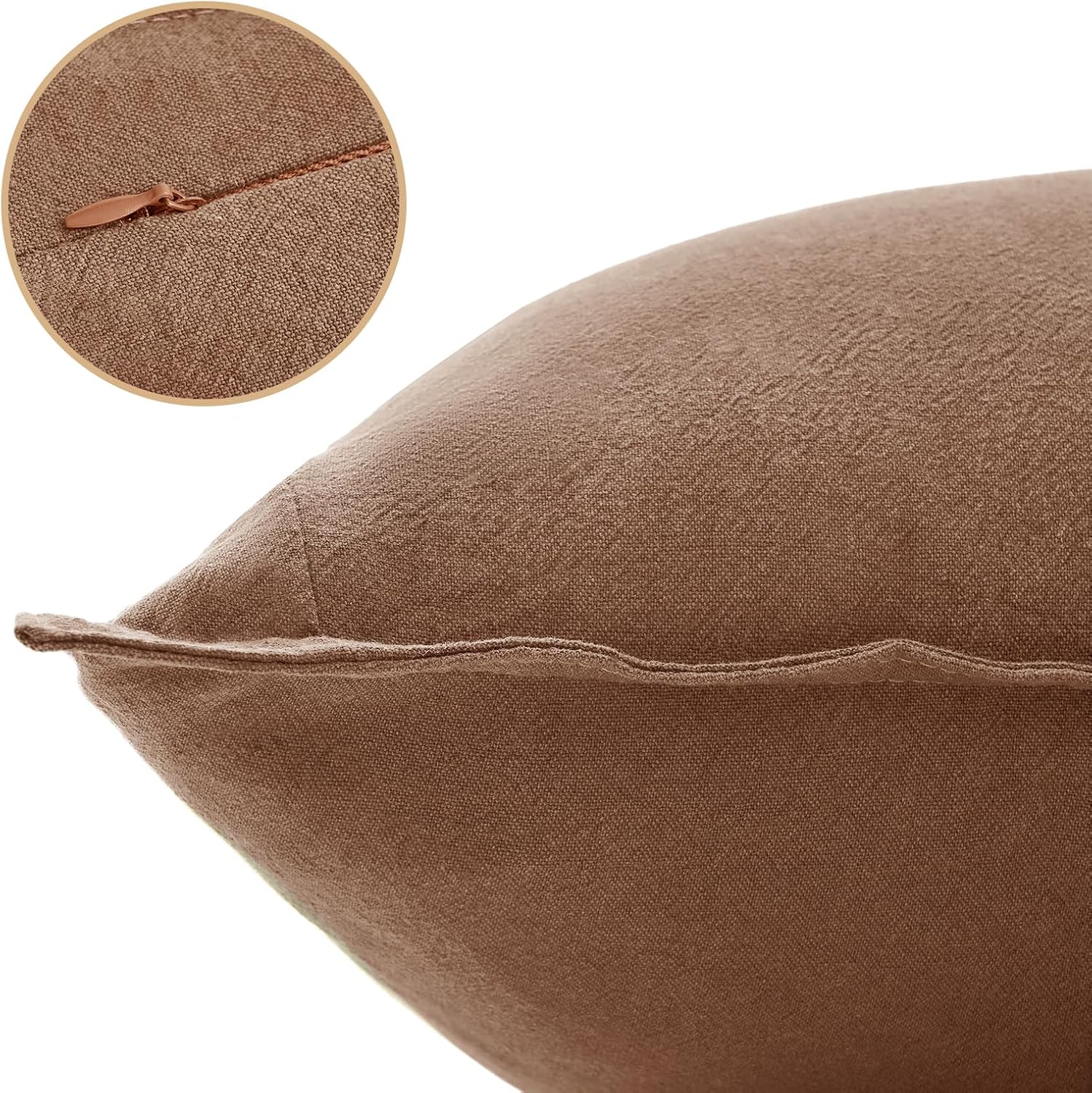 V439-LINENCOCOA2-30-202506190412-02 Linen Cushion Covers - 30% Linen 70% Cotton Blend, Soft & Breathable with Hidden Zipper Design - Cocoa Brown, 30cm x 50cm (Twin Pack) - Image 3