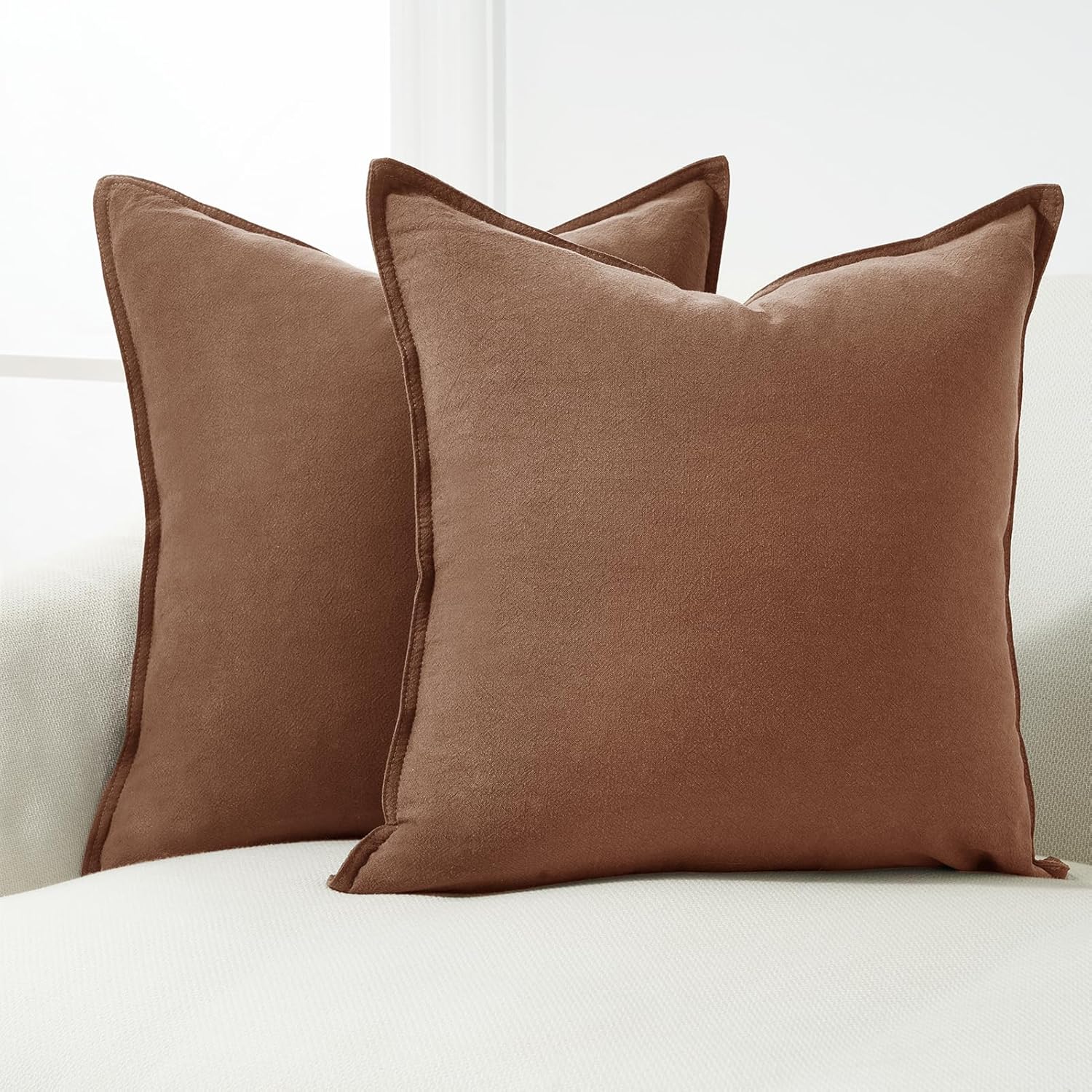 V439-LINENCOCOA2-45-202506190412-02 Linen Cushion Covers - 30% Linen 70% Cotton Blend, Soft & Breathable with Hidden Zipper Design - Cocoa Brown, 45cm x 45cm (Twin Pack) - Image 3