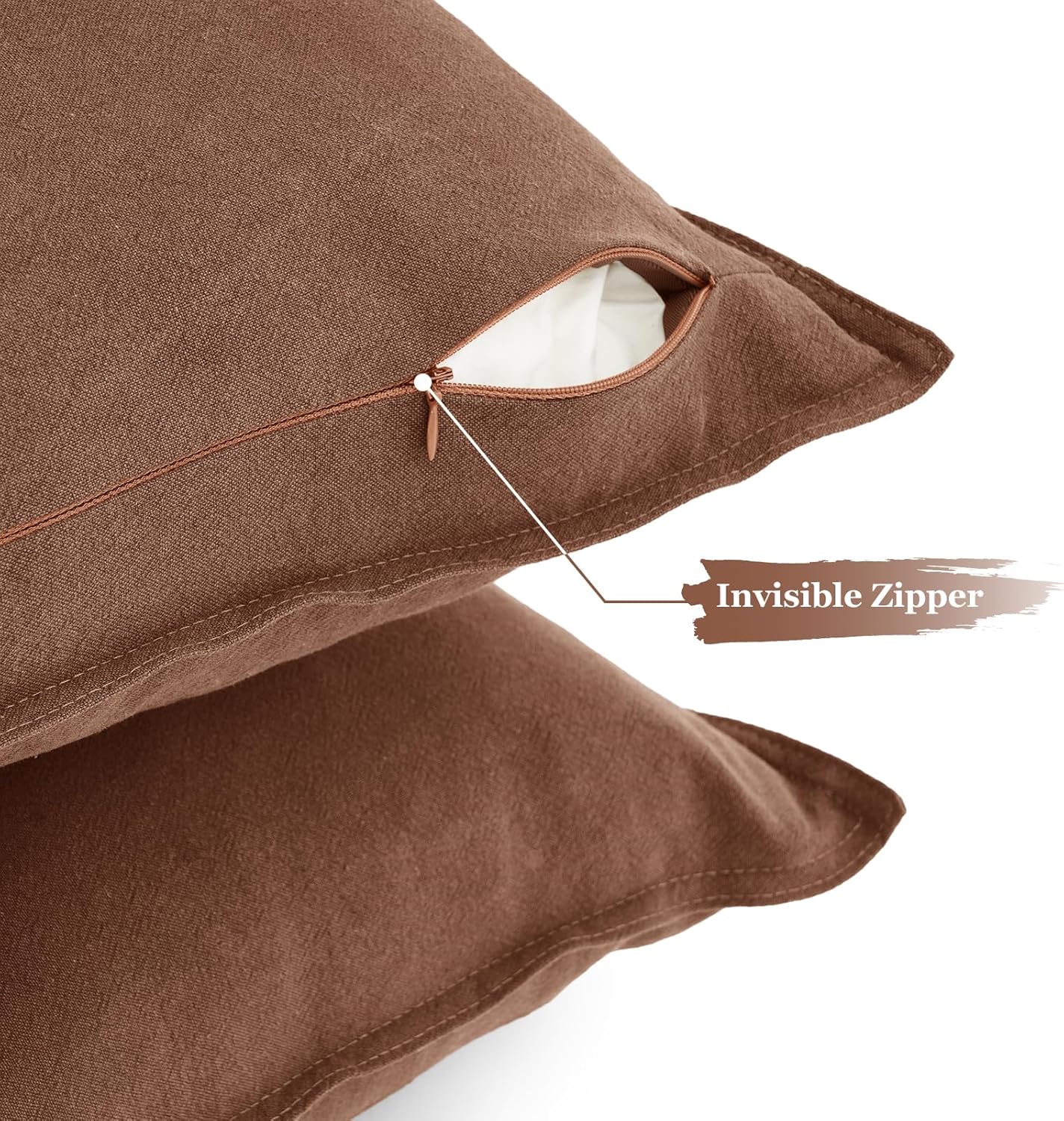 V439-LINENCOCOA2-45-202506190412-03 Linen Cushion Covers - 30% Linen 70% Cotton Blend, Soft & Breathable with Hidden Zipper Design - Cocoa Brown, 45cm x 45cm (Twin Pack) - Image 4