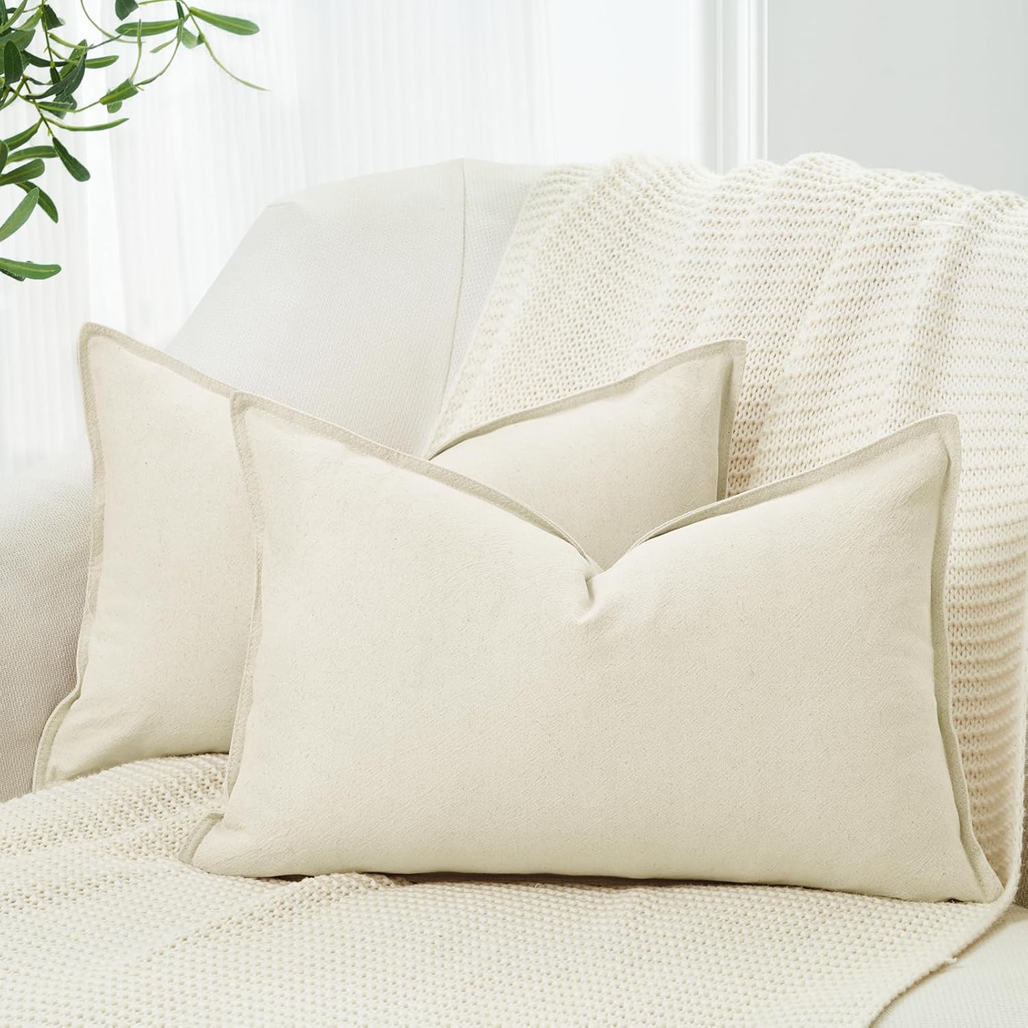 V439-LINENLINEN2-30-202506190411-01 Linen Cushion Covers - 30% Linen 70% Cotton Blend, Soft & Breathable with Hidden Zipper Design - Linen, 30cm x 50cm (Twin Pack) - Image 2